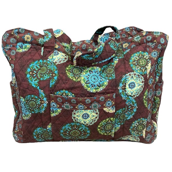 Sisters Large Quilted Brown and Green Weekend Travel Bag - Picture 1 of 11